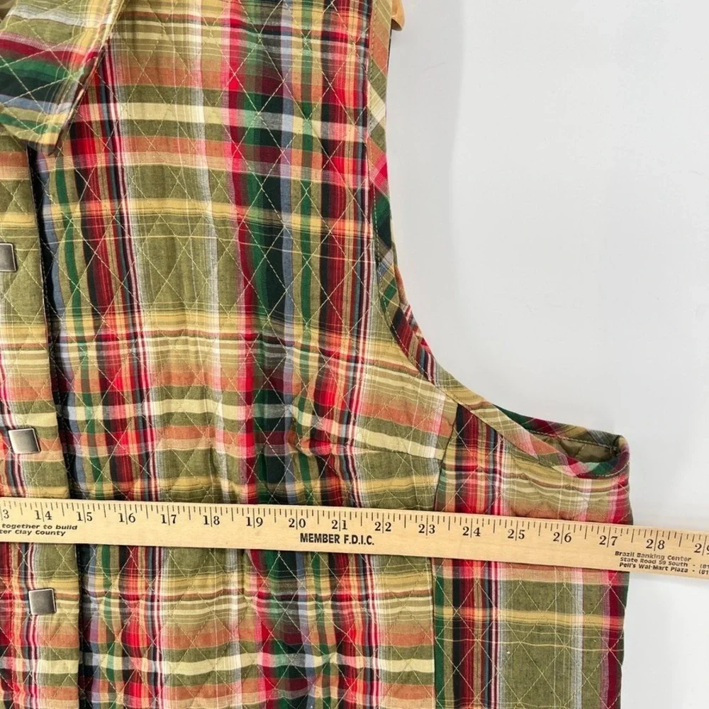 CJ Banks Plaid Quilted Vest Womens 3X Gorpcore Cabin Autumn Snap Front Country
